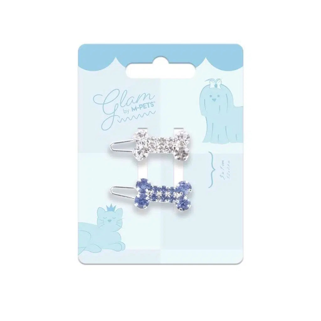 M-Pets Glam Dog Hair Accessory Bow Blue & White 1 Piece