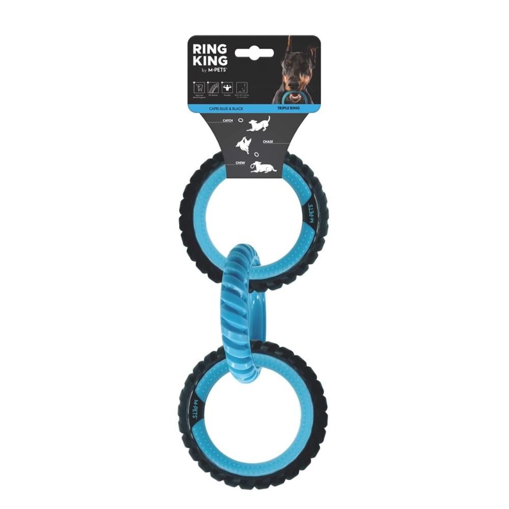 M-Pets Ring King Triple Dog Toy Interactive Blue & Black 28cm