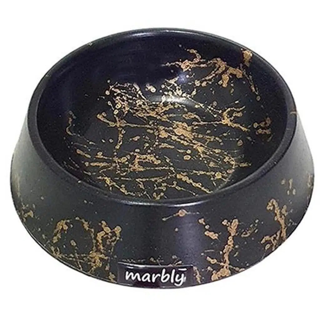 Marlby Black & Gold Marble Pet Bowl for Food and Water 8 oz