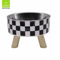 Nunbell Stainless Steel Pet Bowl Square Patterned Elevated 13.5cm