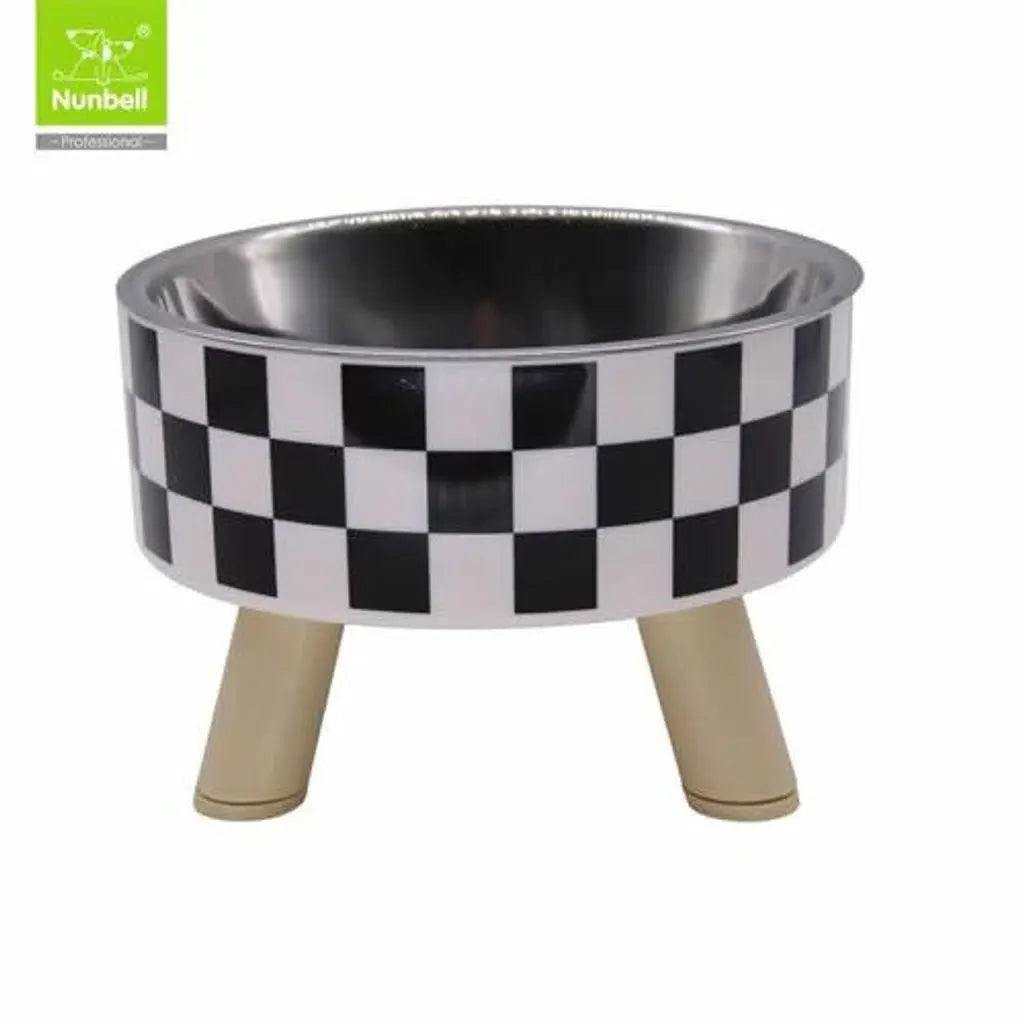 Nunbell Stainless Steel Pet Bowl Square Patterned Elevated 13.5cm
