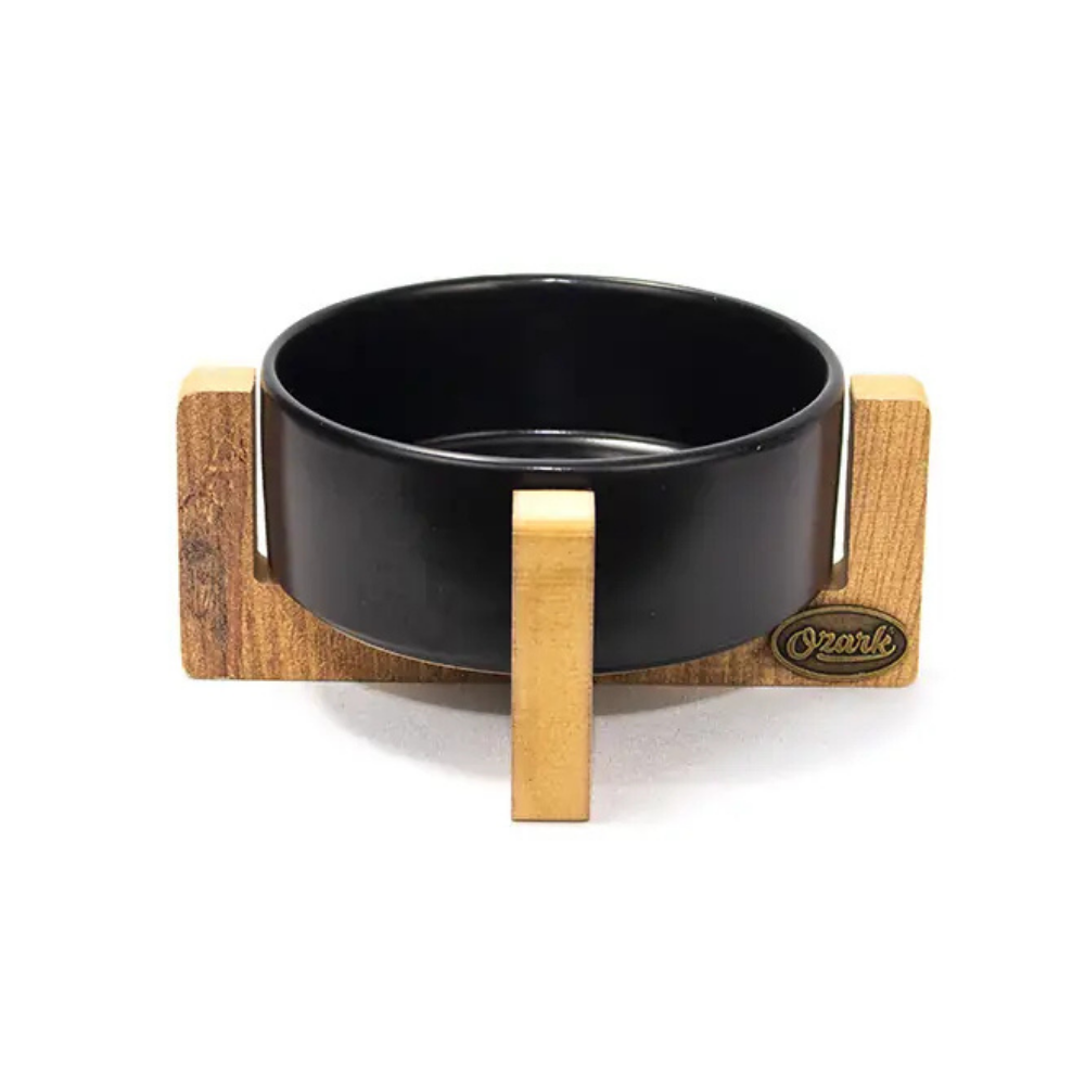 Ozark Ceramic Pet Bowl with Wooden Base for Food and Water 400 ml