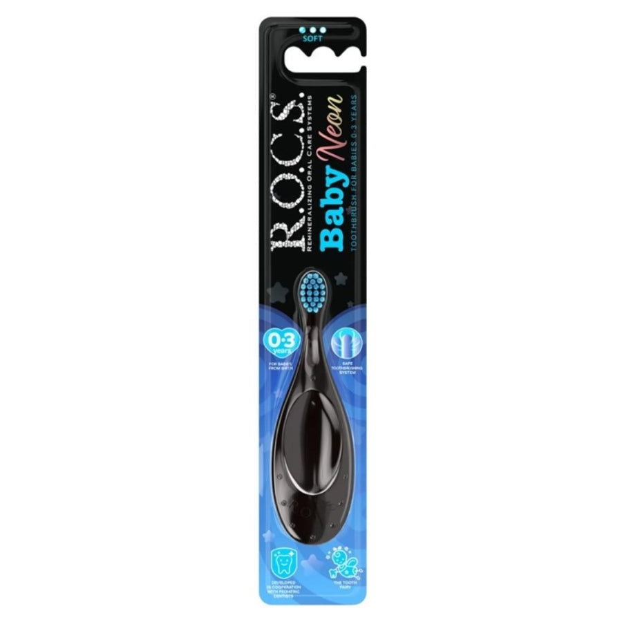 R.O.C.S. Neon Baby Toothbrush for Ages 0-3 Navy Blue 1 Count
