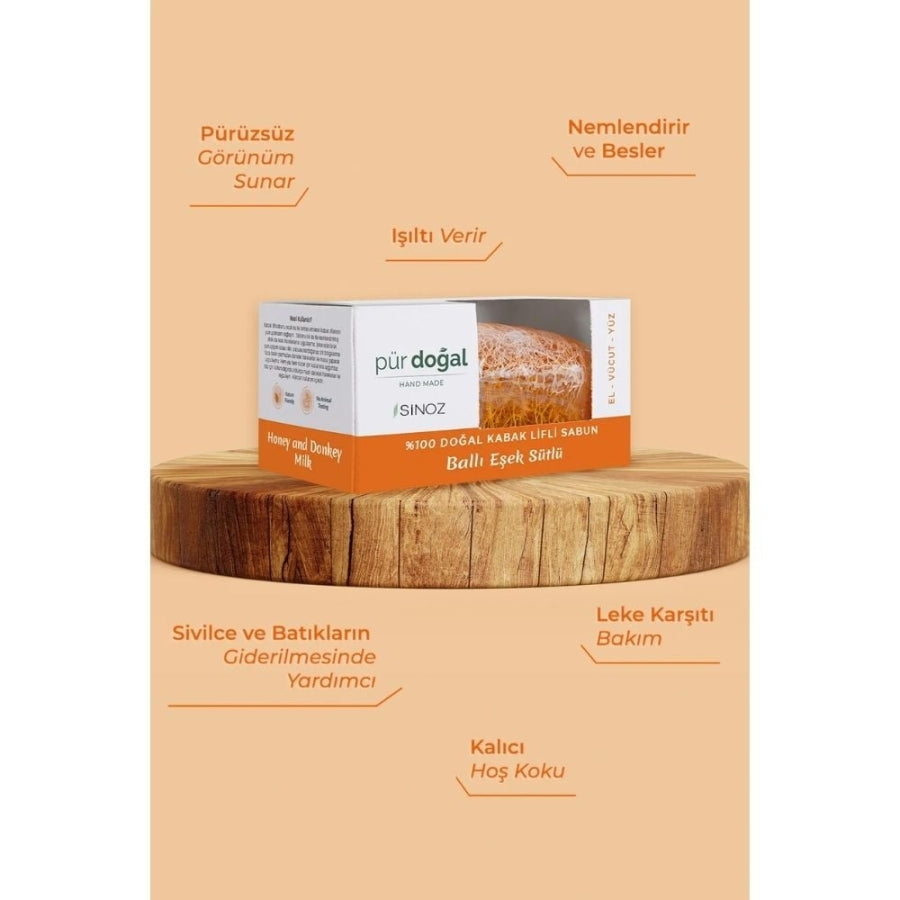 Sinoz Honey & Donkey Milk Soap with Natural Pumpkin Loofah 100g