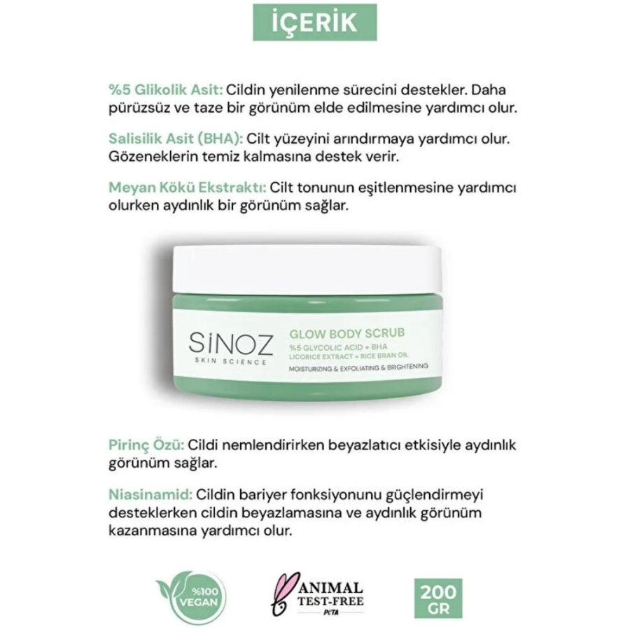 Sinoz Glow 5% Glycolic Acid Body Scrub for Radiance 200g