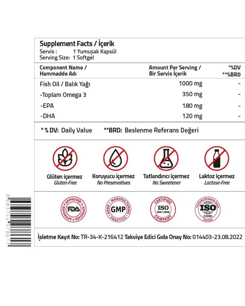 Validus Daily Omega-3 1000 mg Dietary Supplement 30 Softgels