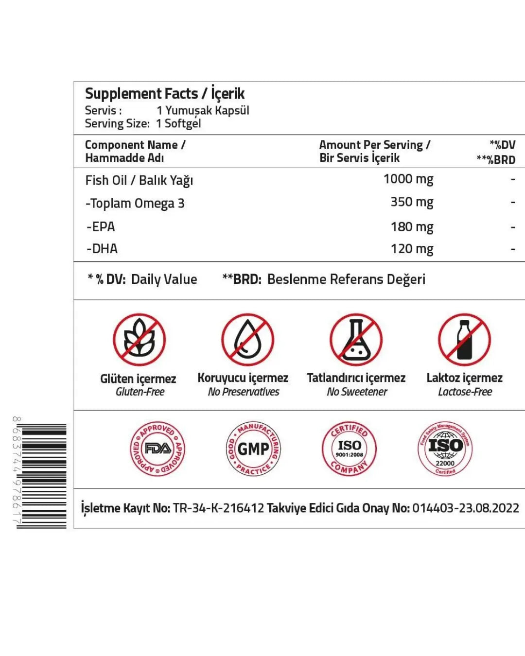Validus Daily Omega-3 1000 mg Dietary Supplement 30 Softgels