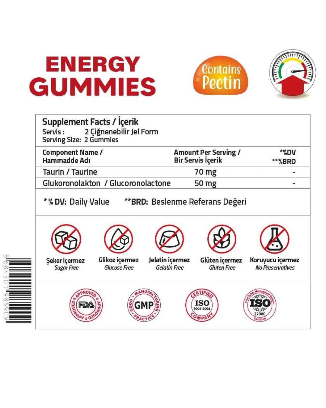 Validus Energy Taurine & Glucoronolactone Gummies 120 Count