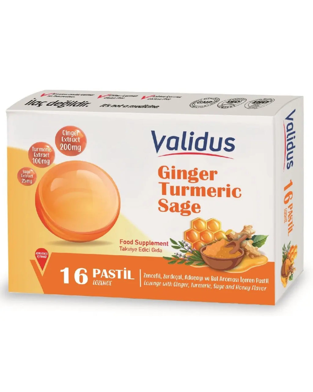 Validus Ginger & Turmeric Herbal Pastilles with Honey 16 Count