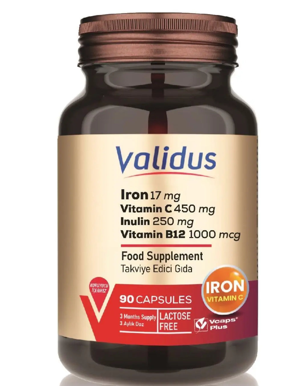 Validus Iron & Vitamin C Complex with B12 and Inulin 90 Capsules