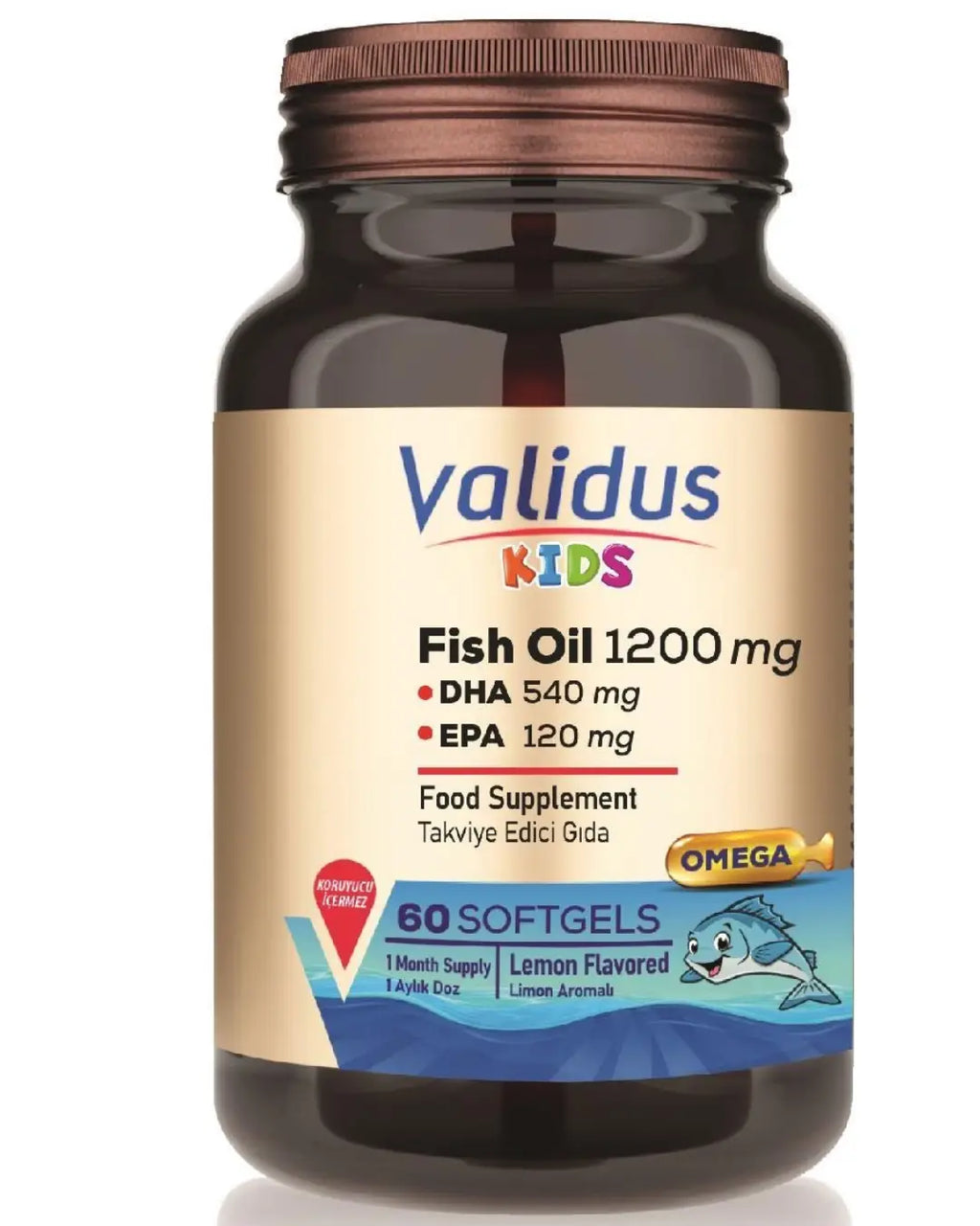 Validus Kids Fish Oil 1200 mg Omega-3 Support 60 Softgels