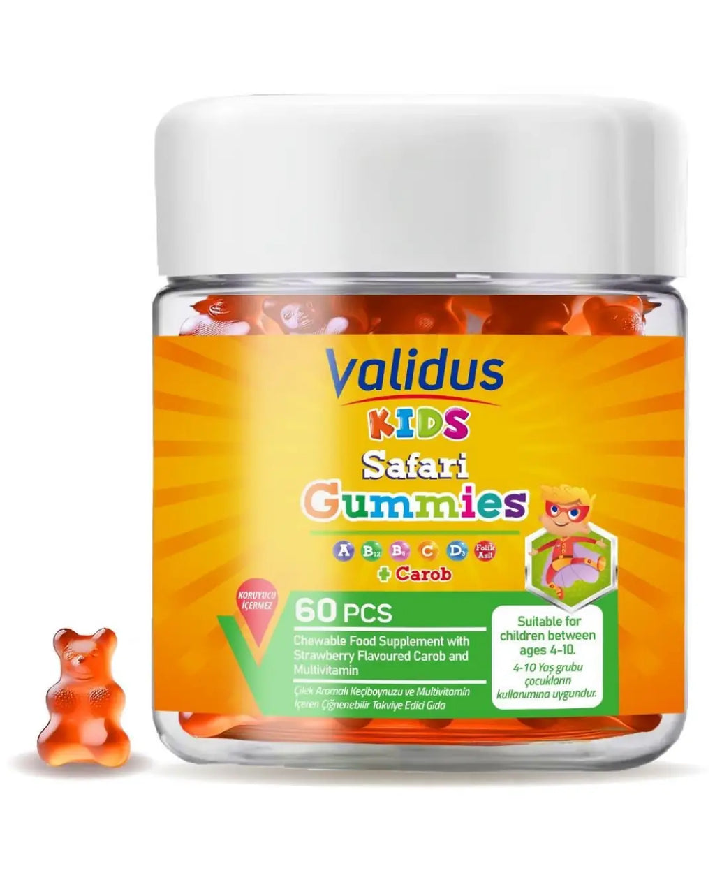Validus Kids Safari Carob & Vitamin A-C-D3 Gummies 60 Count