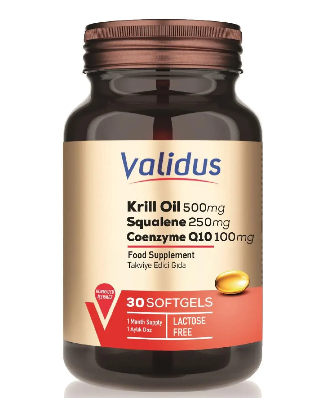 Validus Krill Oil 500mg & Squalene 250mg Dietary Supplement 30 Softgels