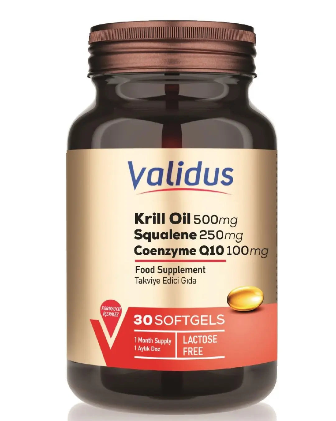 Validus Krill Oil 500mg & Squalene 250mg Dietary Supplement 30 Softgels