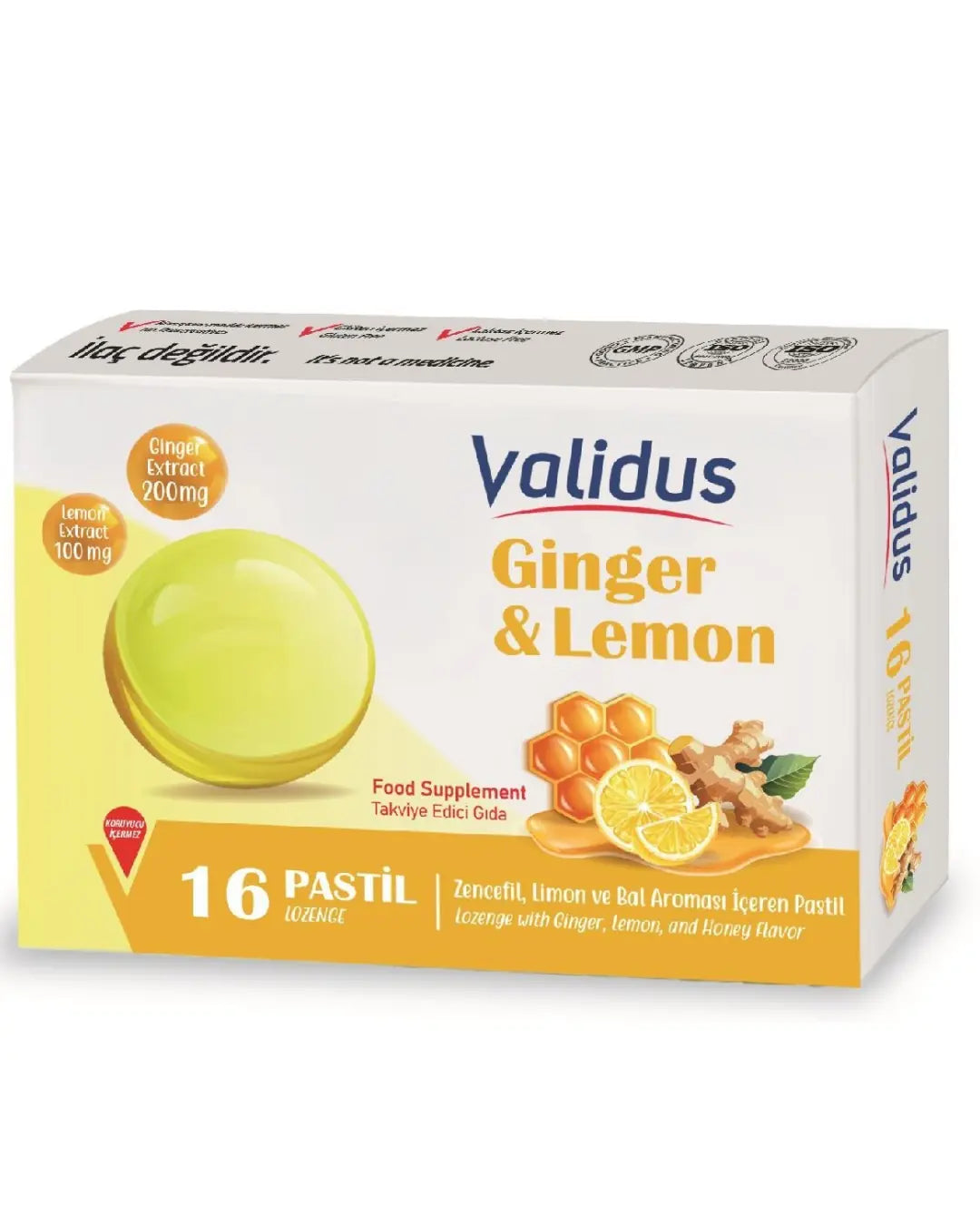 Validus Lemon Ginger & Honey Soothing Throat Lozenges 16 Count