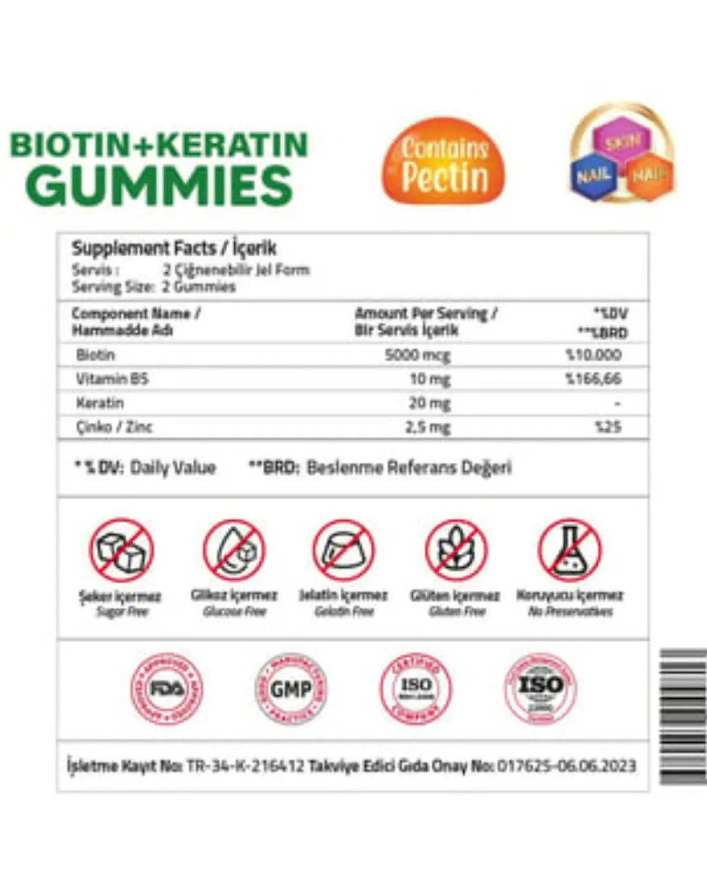 Validus Multiforce Biotin & Keratin Gummies for Hair Support 60ct