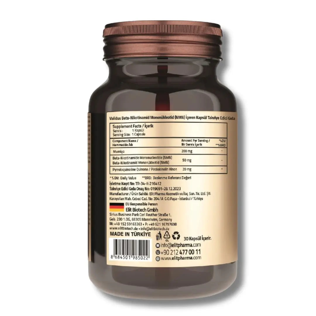 Validus NMN 50mg + Mumiyo 200mg + PQQ 20mg Complex 30 Capsules