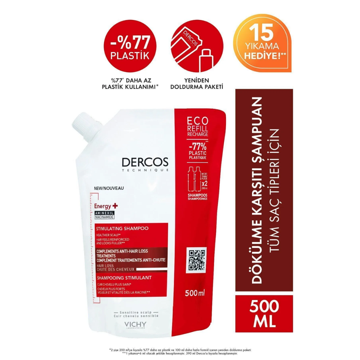 Vichy Dercos Energising Shampoo for Thinning Hair Refill 500 ml