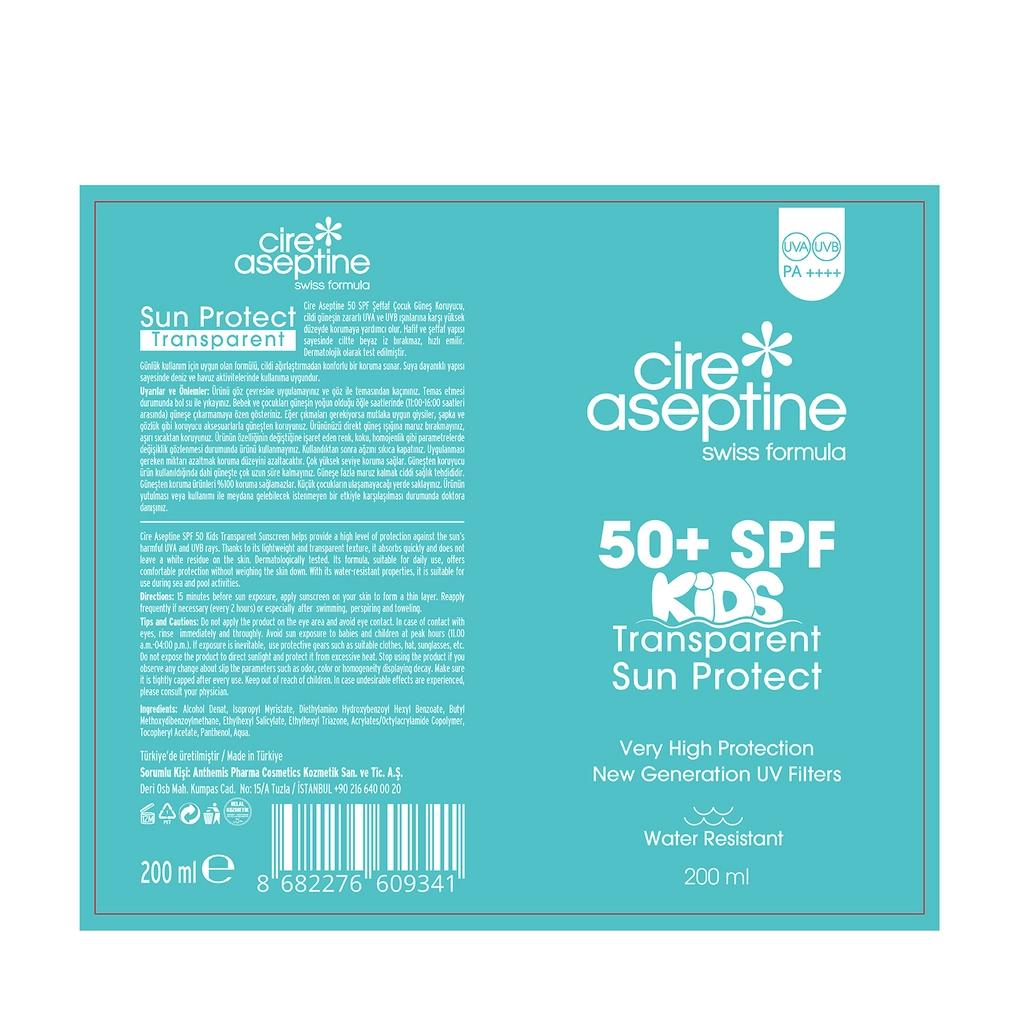 Cire Aseptine Kids SPF 50+ Transparent Sun Protection Spray 200 ml